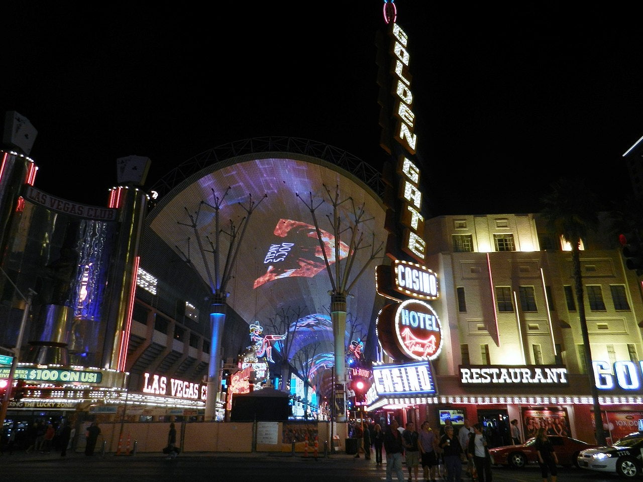 Golden Gate Hotel & Casino in Las Vegas at night, April 2013